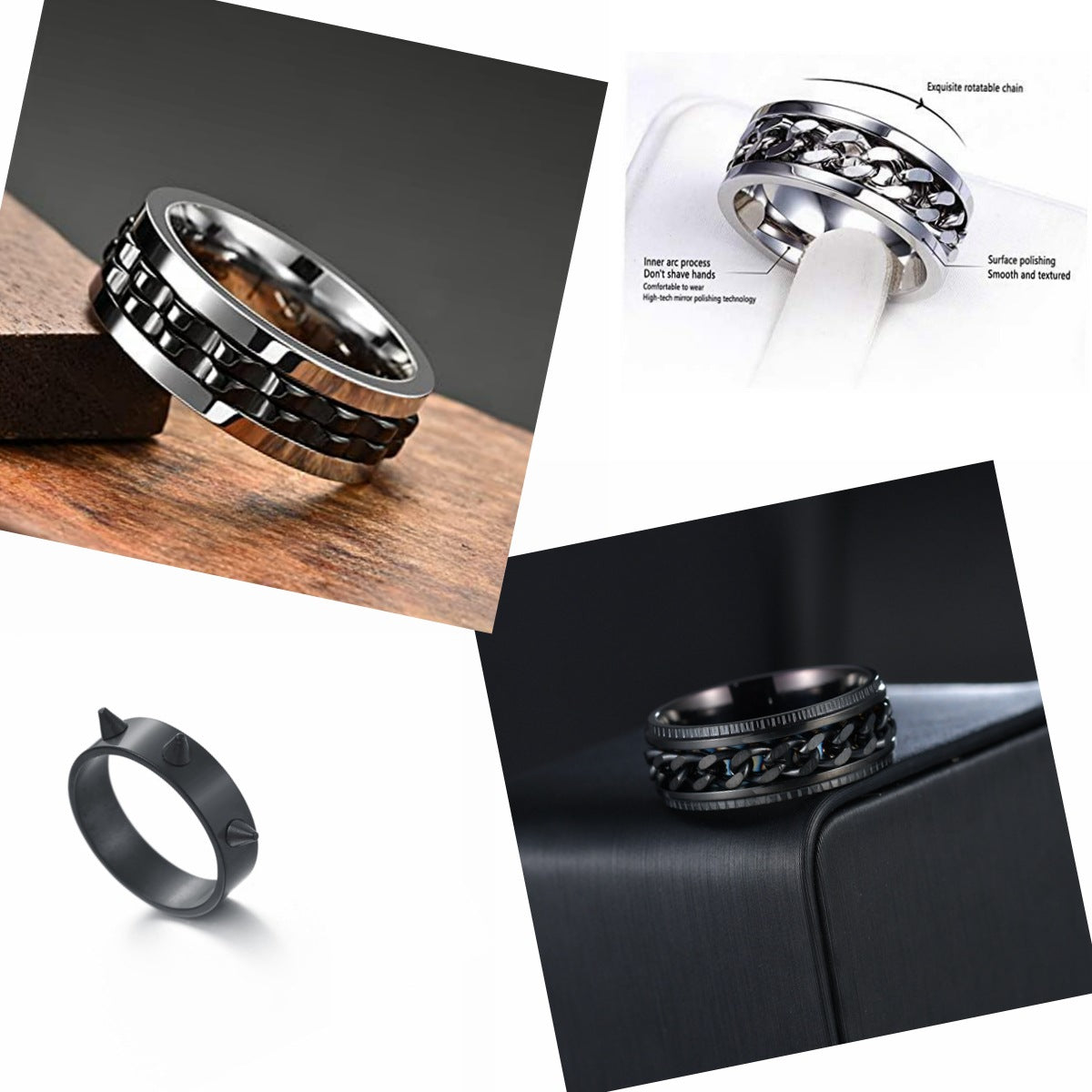 European American Punk Style Rotating Ring Set for Men
