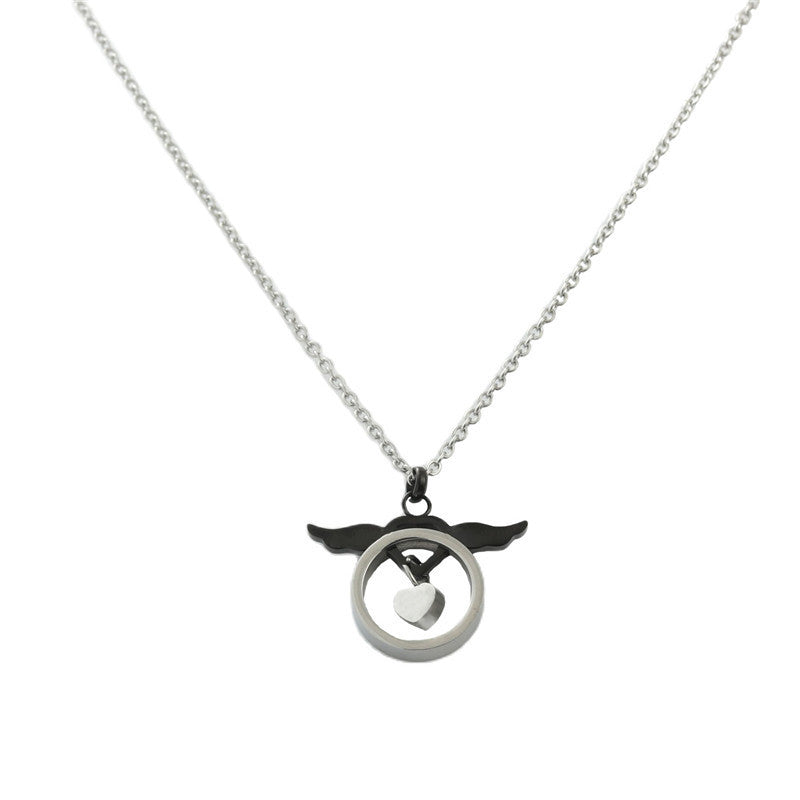 Titanium Steel Retro Angel Wings Pendant Necklace for Trendy Men and Women