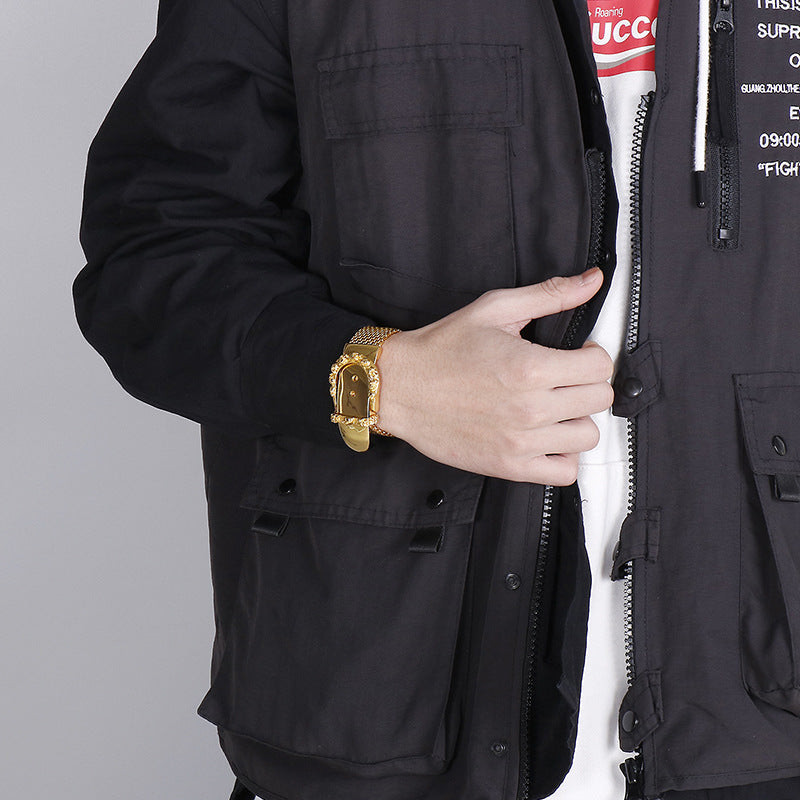 Gold-Plated Stainless Steel Snake Bone Bracelet for Men - Trendy European and American Fashion