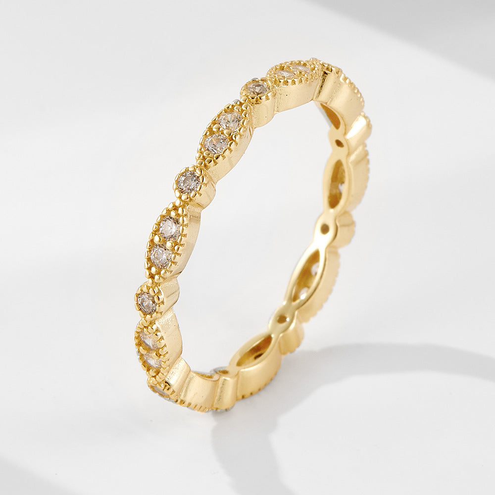S925 Sterling Silver Gold-Plated Zircon Ring Wind Stacking Wearing Ring