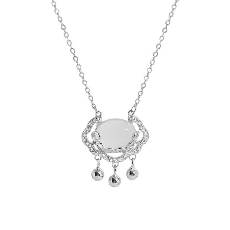 S925 Sterling Silver Natural Chalcedony Auspicious Cloud Necklace