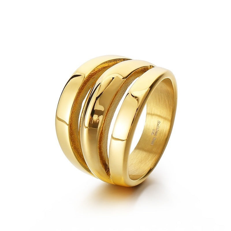 Neutral Style Geometric Three-Layer Irregular Wide Ring Casting Minimalist Style Men's And Women'S