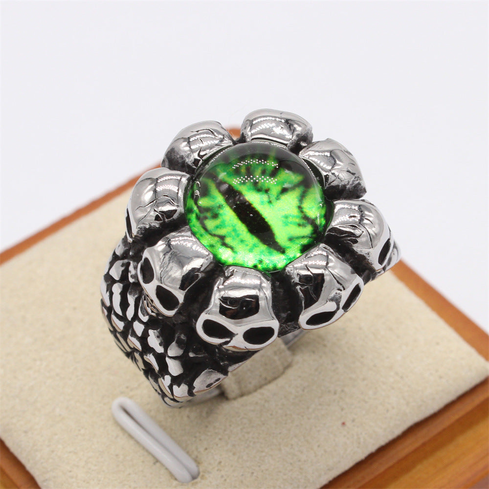 Colored-Eye Skull Titanium Steel Ring