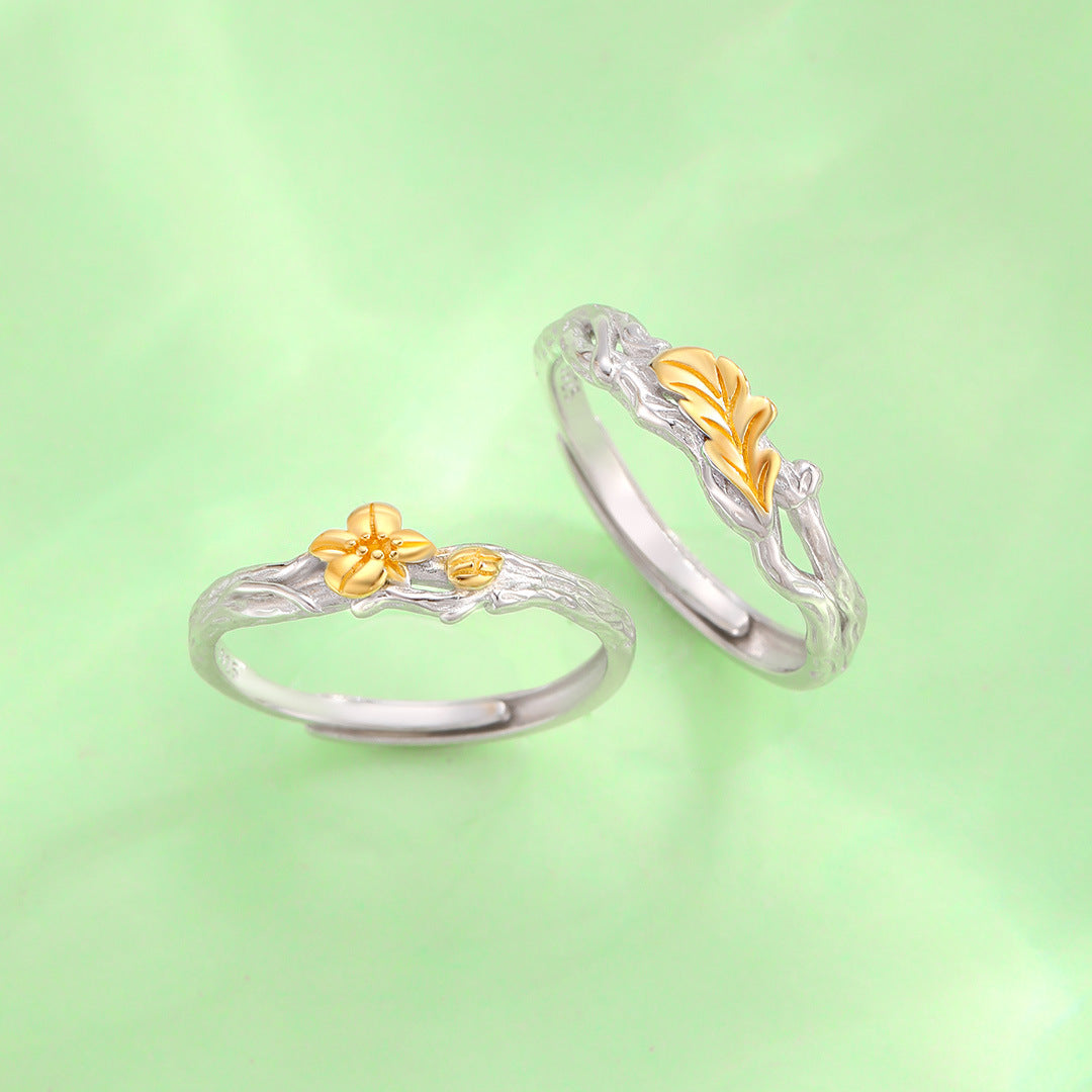Planderful Oak and Kapok Couple Ring S925 Sterling Silver Mori Small Fresh Premium Ring Valentine's Day Gift
