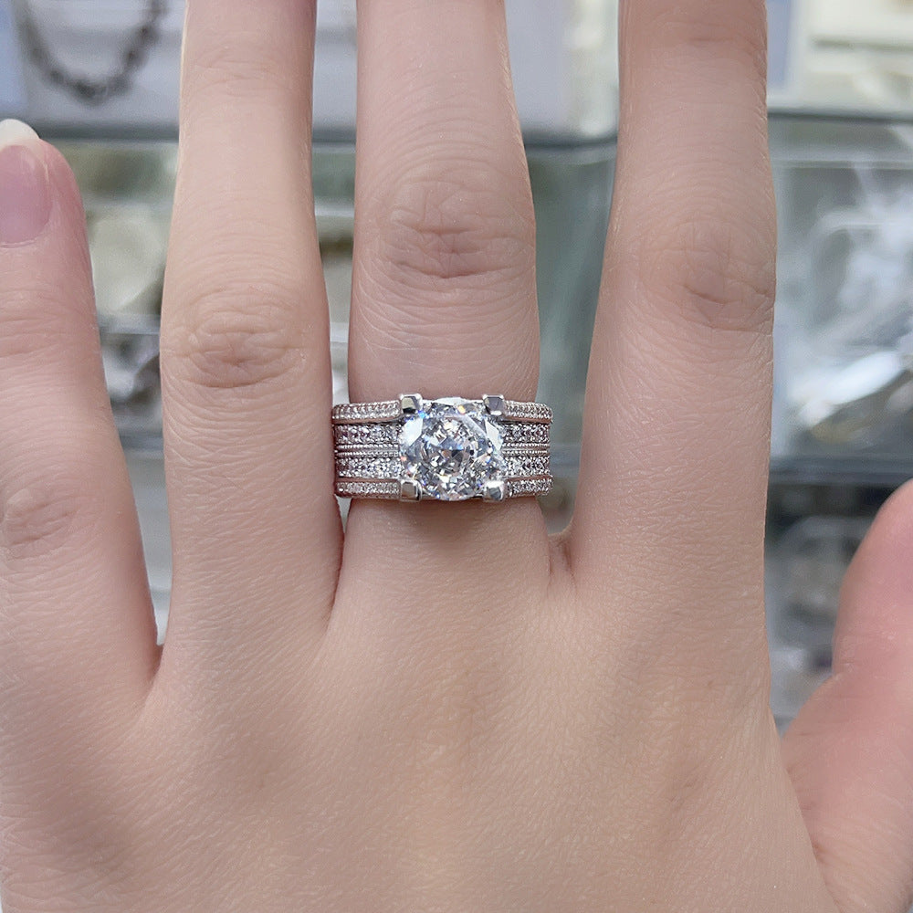 S925 Sterling Silver 5A Ice Flower Cut Zircon Ring Women