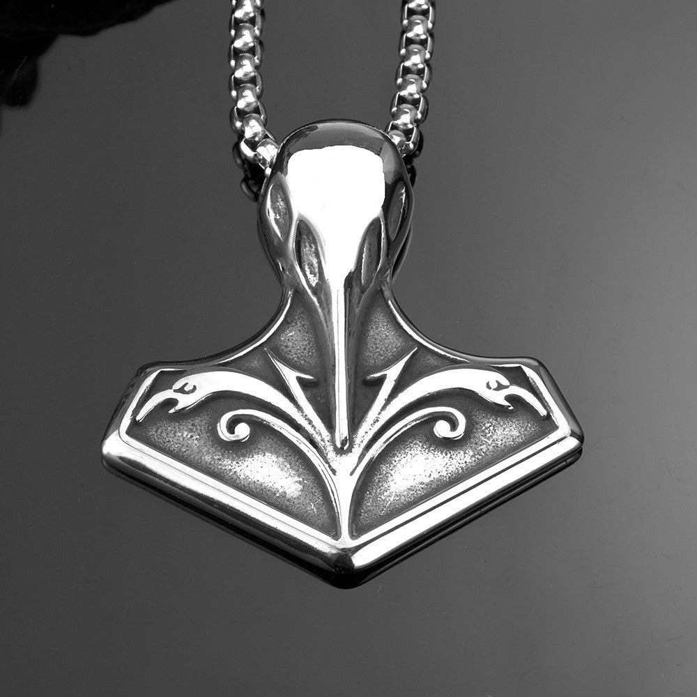 Planderful Viking Skull Pendant Titanium Steel For Men Norse Legacy Necklace Retro Crow Design