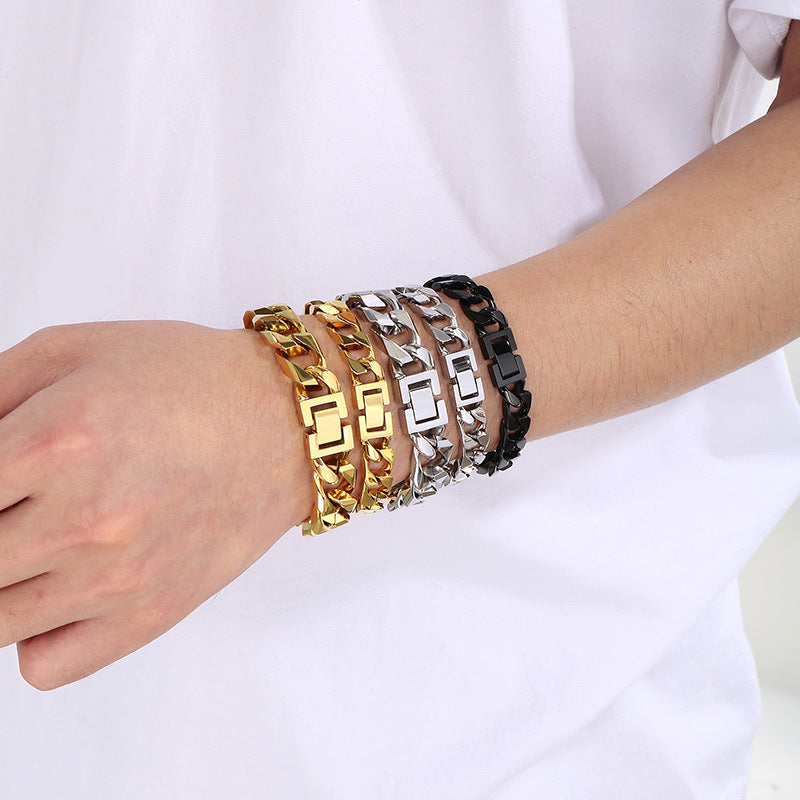 Hip-Hop Button Series – Woven Cuban Chain Dragon Head Buckle Titanium Bracelet