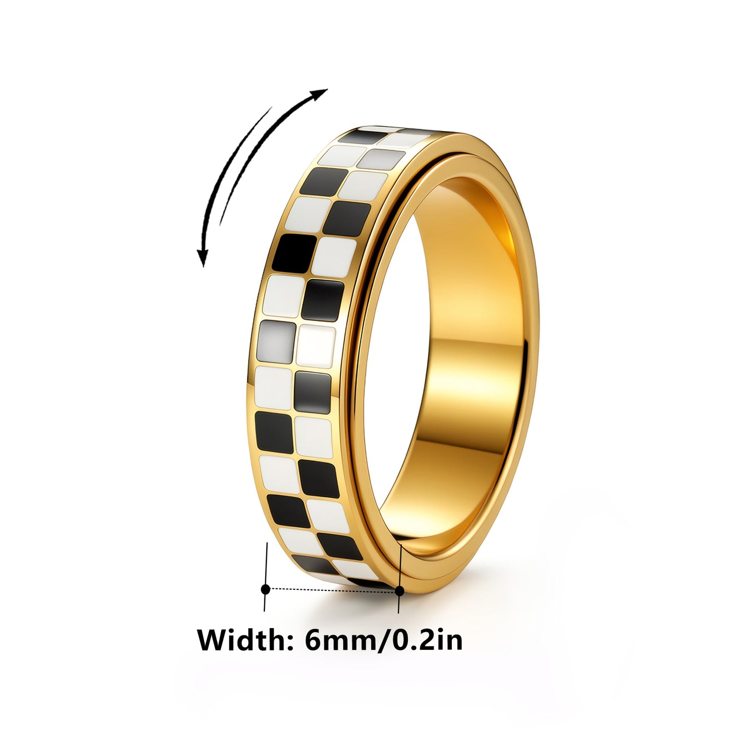 Planderful Collection Rotatable Stainless Steel Checkerboard Ring For Unisex Style And Protection
