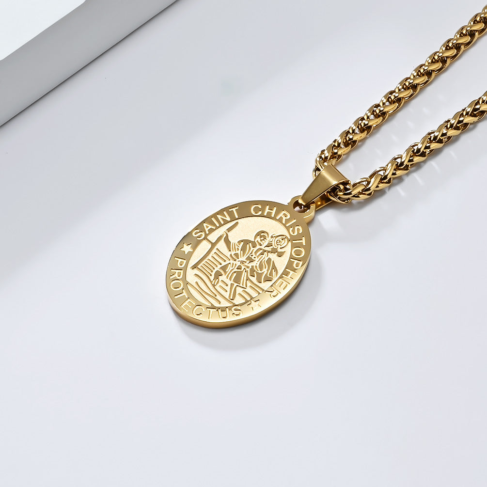 Patron Saint Oval Medal Stainless Steel Pendant Necklace Fashion Jewelry