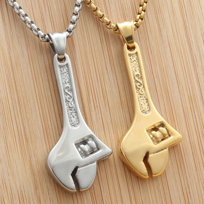 Titanium Steel Hip Hop Necklace with Wrench Pendant for Men – Nightclub Performance Accessory