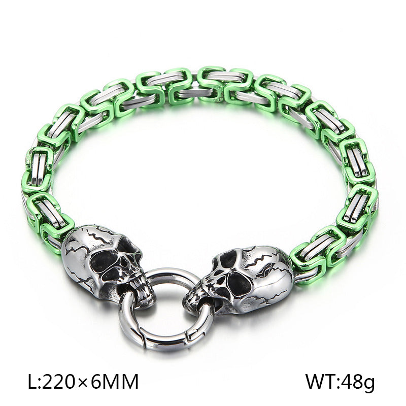 Personalized Retro Stainless Steel Skull Bracelet for Men - European and American Ghost Head Chain Jewelry