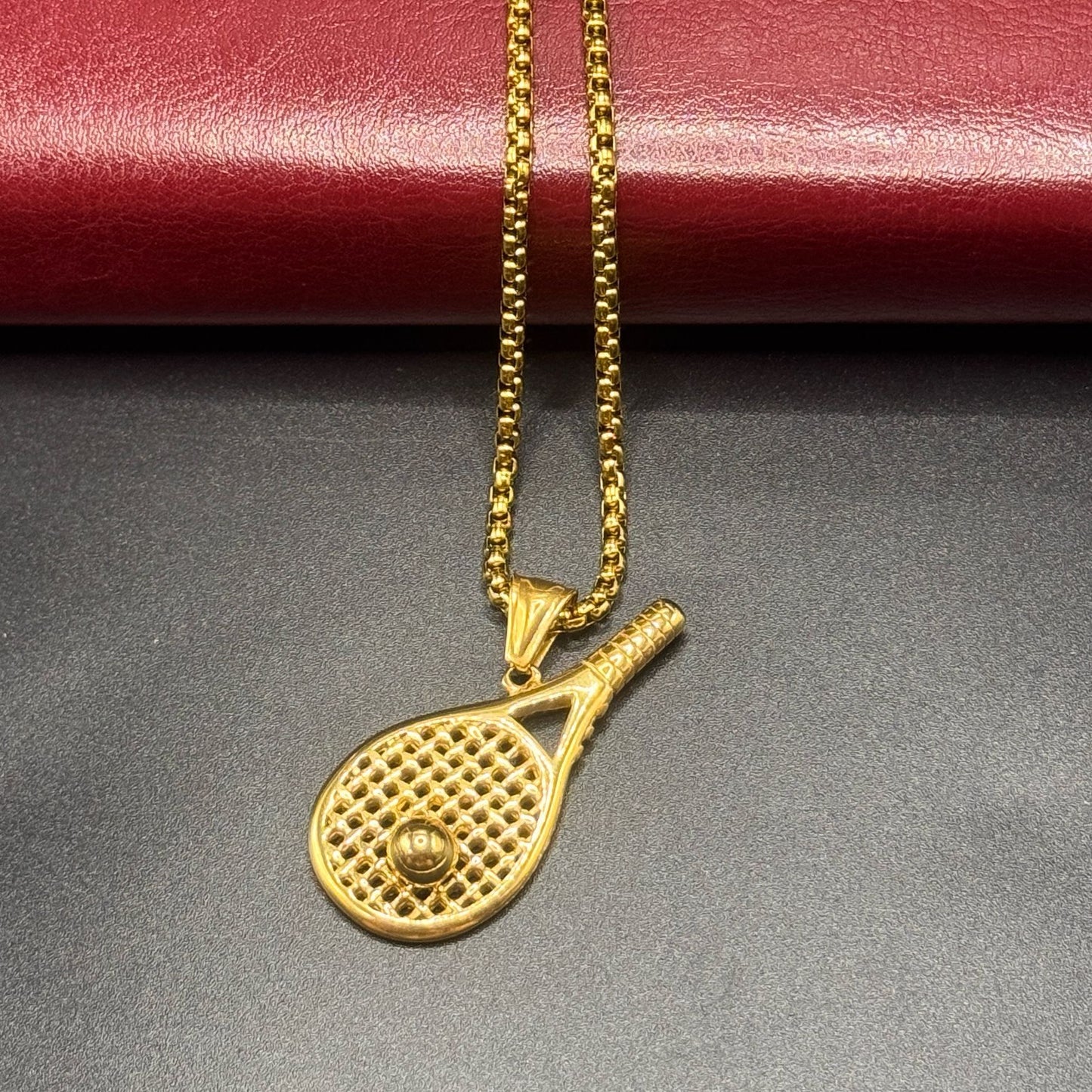 1. Planderful Tennis Racket Pendant Necklace Stainless Steel Men Unisex Fashion Jewelry Gift