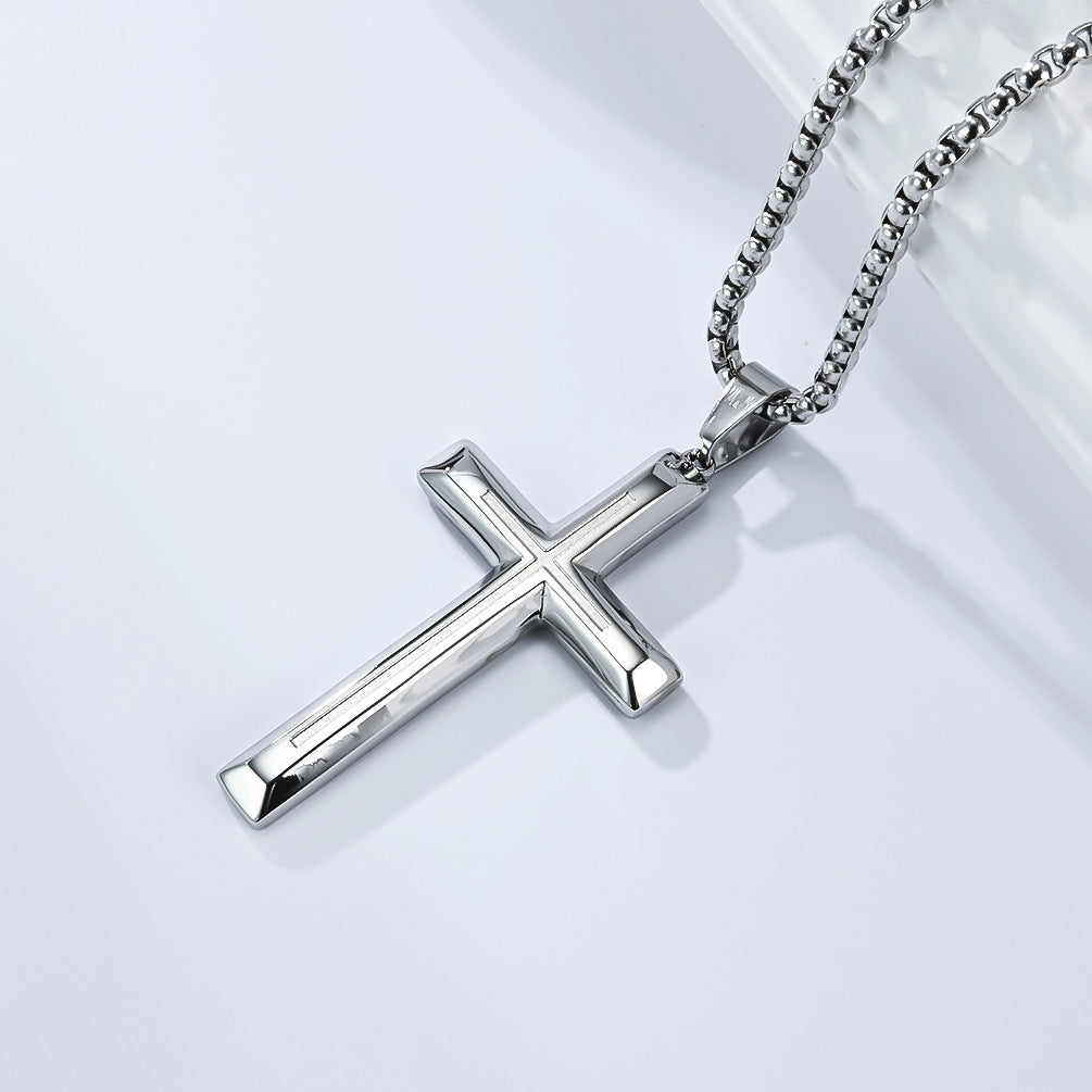 Planderful Stainless Steel Cross Necklace Unisex Pendant With Protection Statement Simple Neutral Style
