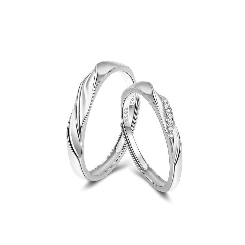 Planderful Love Frequency Couple Pair Ring S925 Sterling Silver Mobius Light Luxury Premium Sense Commemorative Gift for Girlfriend