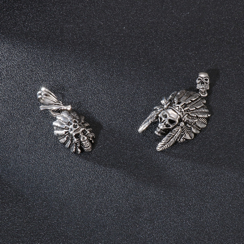 Titanium Steel Indian Chief Skull Pendant for Men