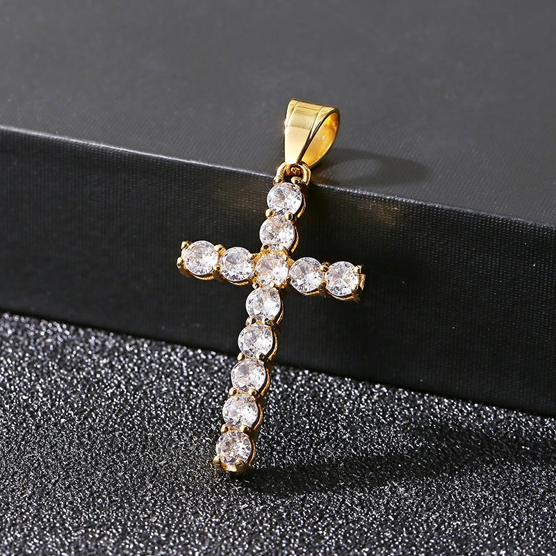 Planderful Zircon Cross Pendant for Men Stainless Steel