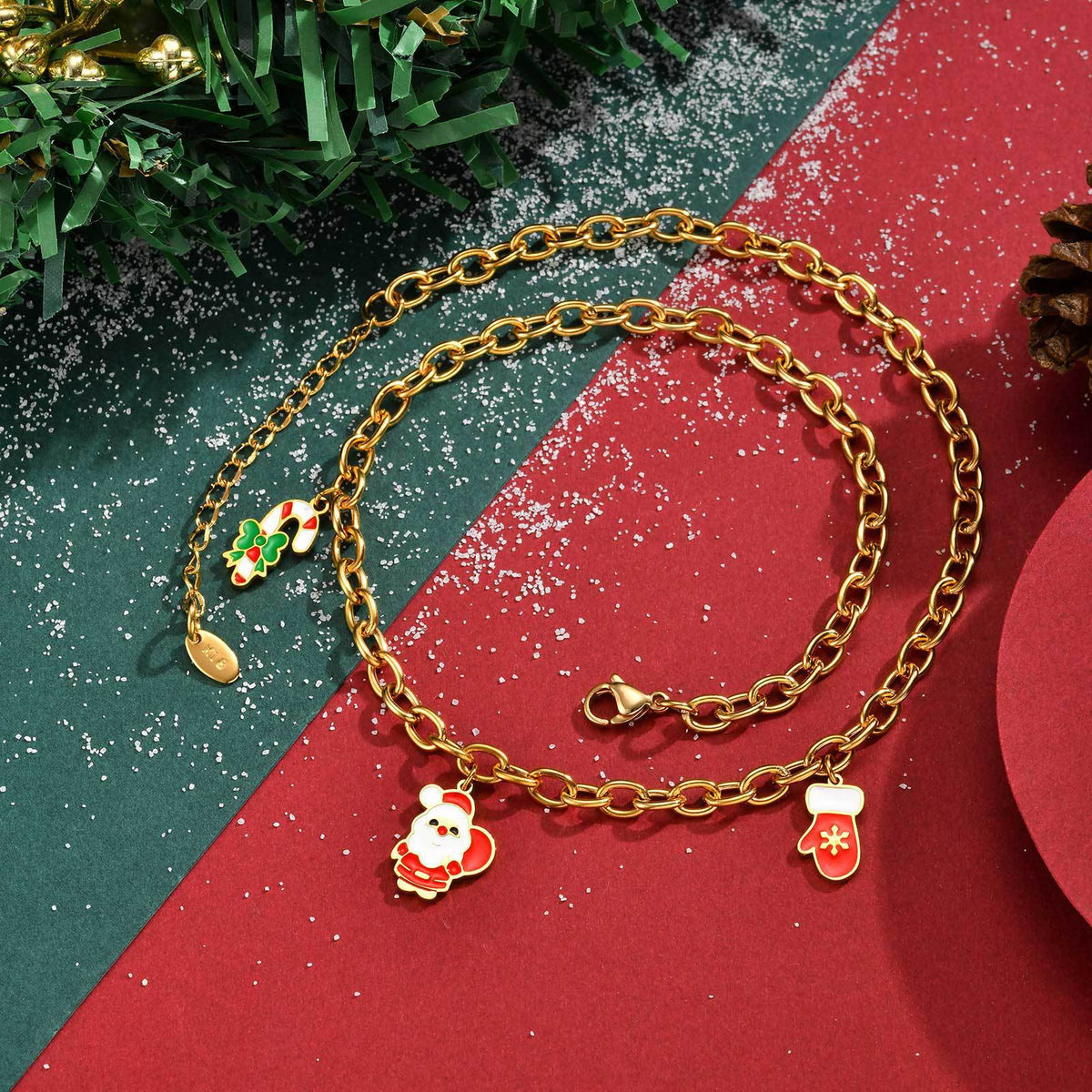 Stainless Steel Necklace Female Christmas Tree Santa Bells Socks Star Bracelet Holiday