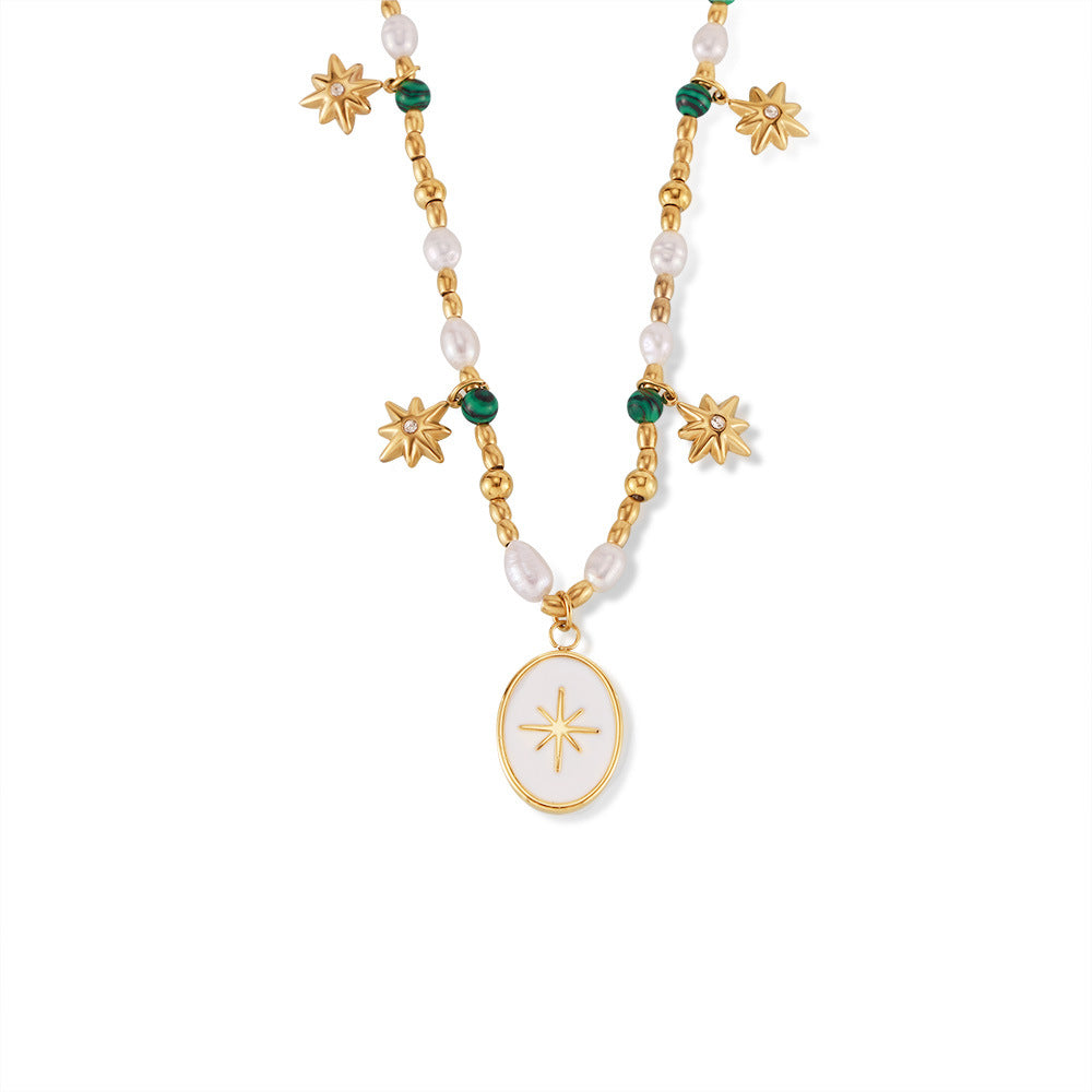 Elegant French Pearl Drop Pendant Necklace with Titanium Steel Chain