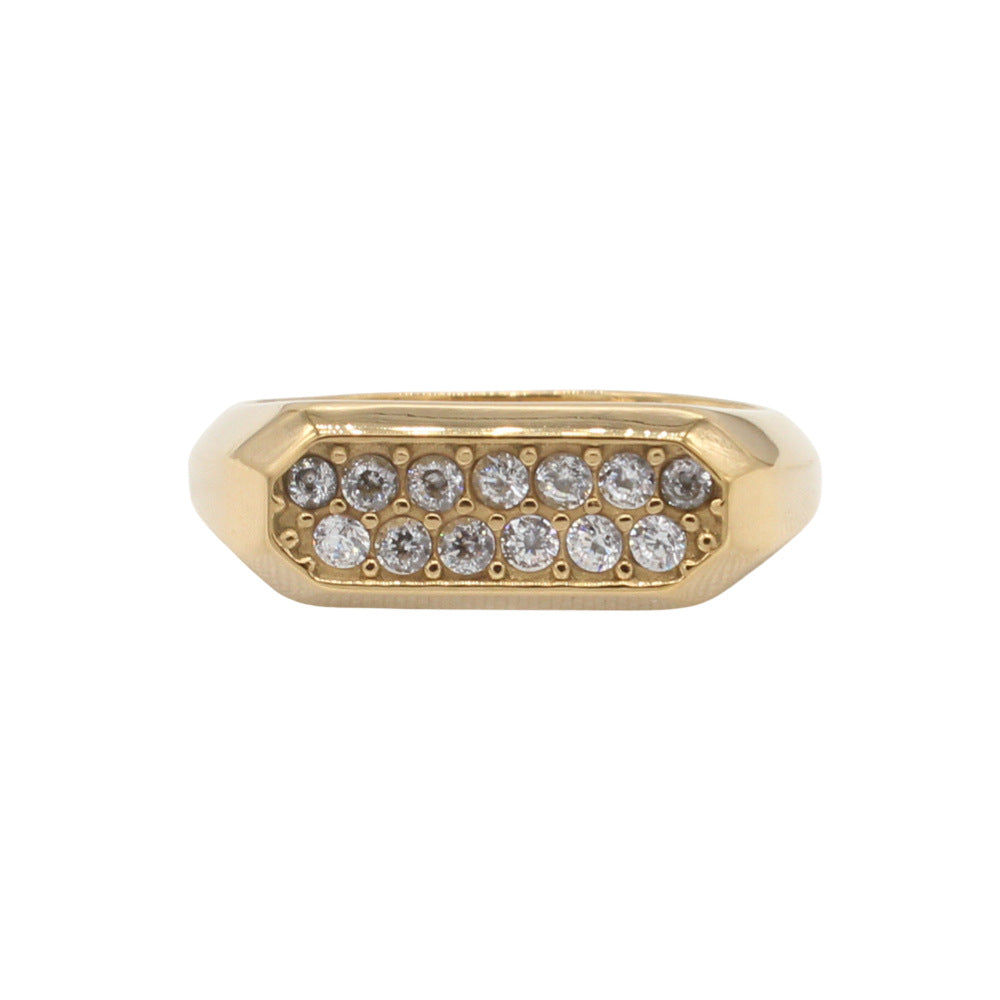 Planderful Jewelry Zircon Double Row Ring in Steel Titanium Finish for Everyday Luxury