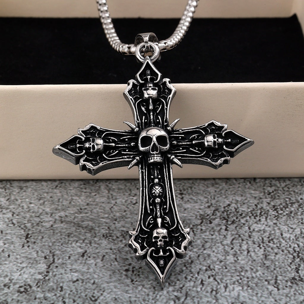 Punk Skull Cross Stainless Steel Men's Pendant Necklace