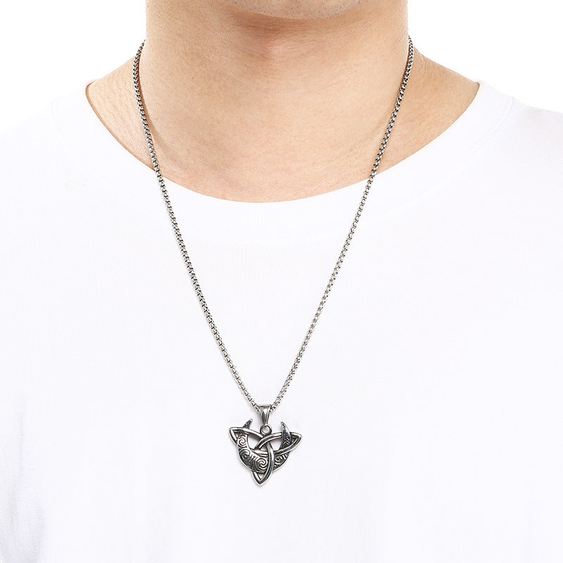 Mythical Moon Celtic Knot Amulet Phoenix Flame Hexagram Titanium Steel Men's Pendant Necklace