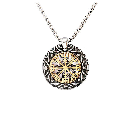 Planderful Compass Pendant Necklace For Men Unisex Openwork Viking Style Durable Titanium Steel