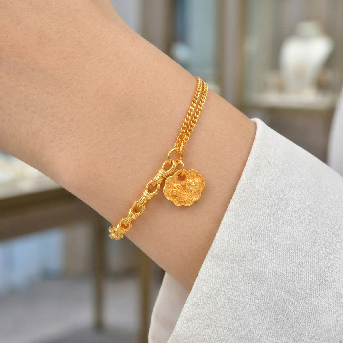 Brass Copper Koi Guochao Copper Bracelet
