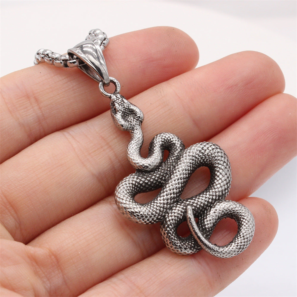 Planderful Everyday Genie Retro Snake Steel Pendant Unisex Protection Statement Jewelry