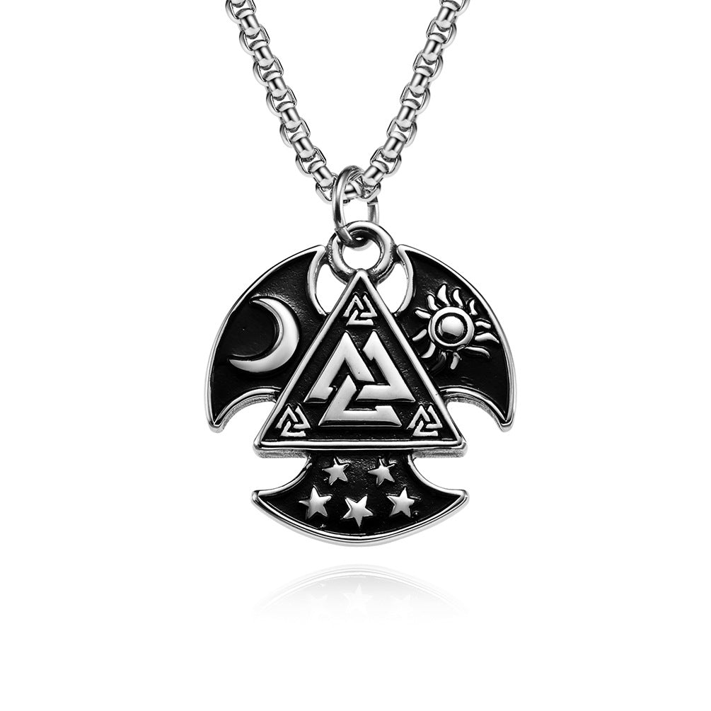 Planderful Viking Odin Tomahawk Necklace Titanium Steel Triangle Knot Pendant For Men