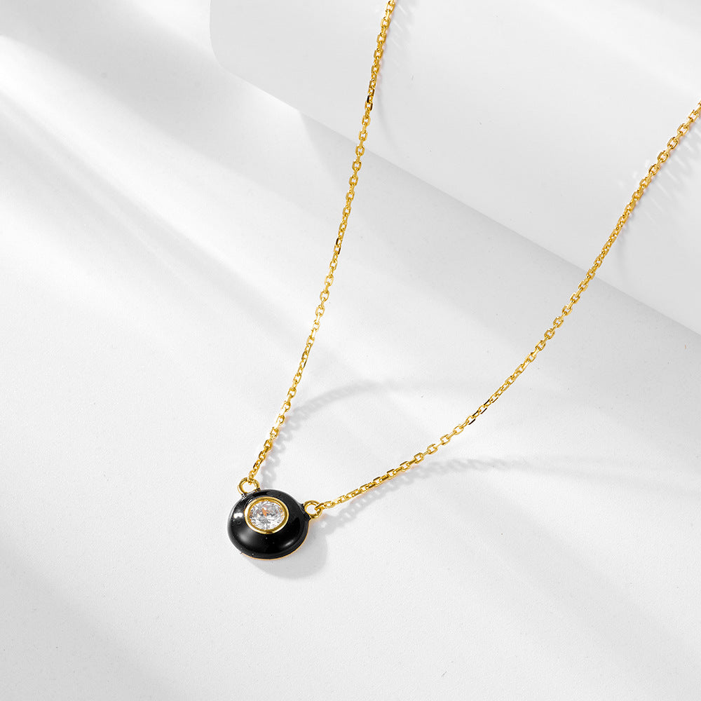 Sense Oil Drop Necklace 925 Sterling Silver Retro Round Single Diamond Zircon