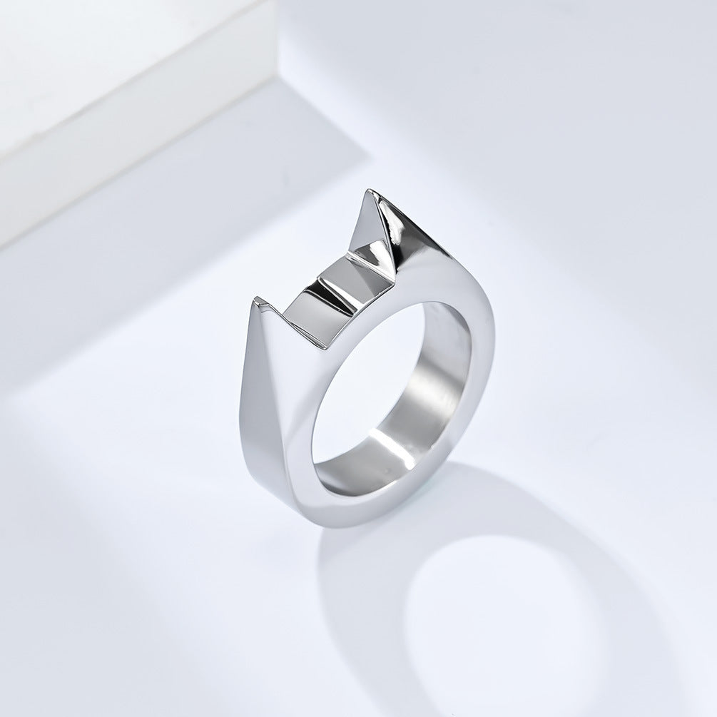 Planderful Everyday Genie Self Defense Ring With Spiked Cat Ear Design Gold Plated Titanium Steel For Men