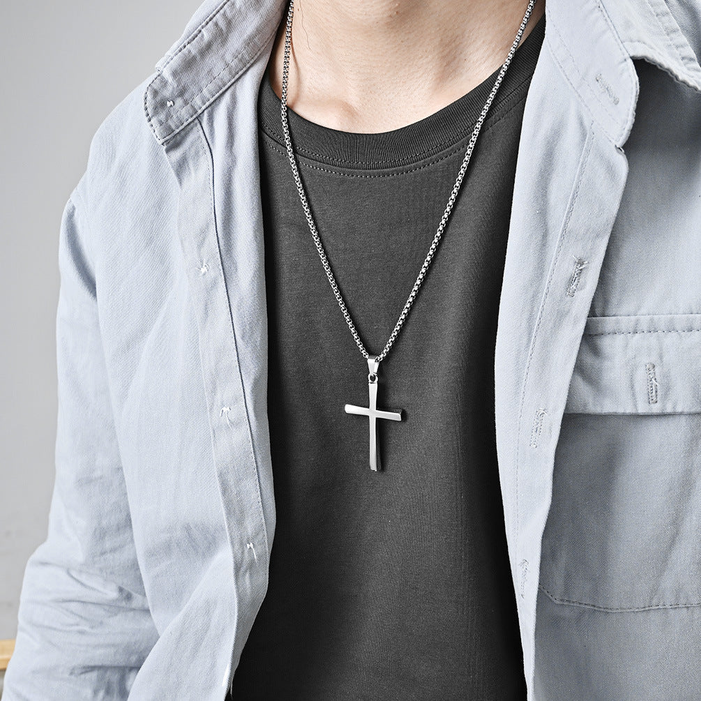Twisted Titanium Steel Cross Necklace for Men - Personalized Pendant