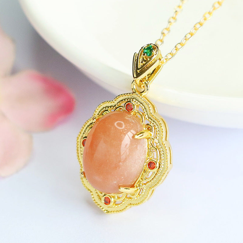 Orange Moonstone Vintage Teardrop Pendant — No Chain