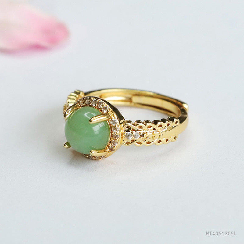 Hetian Jasper Zircon Openwork Ring