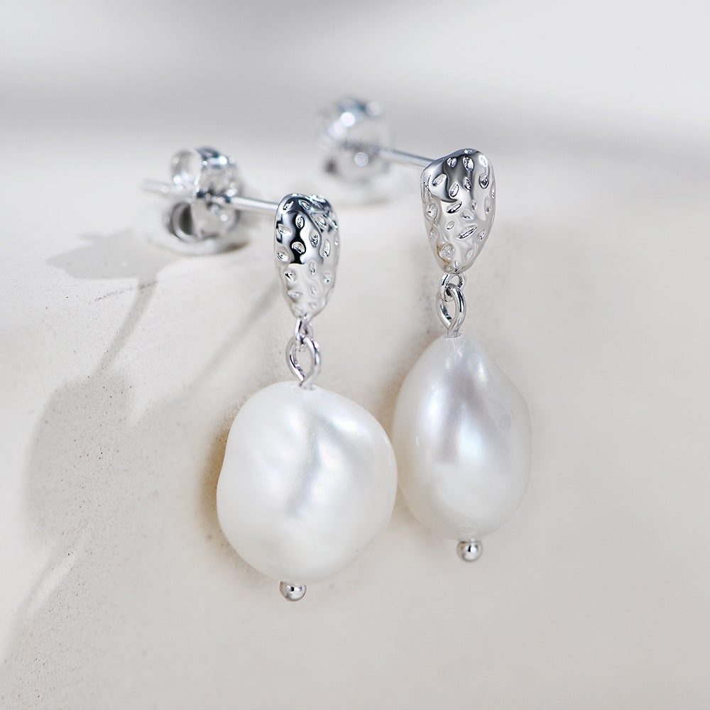 Planderful Baroque Natural Pearl Pendant Earrings In S925 Sterling Silver Retro Niche Luxury For Elegant Women