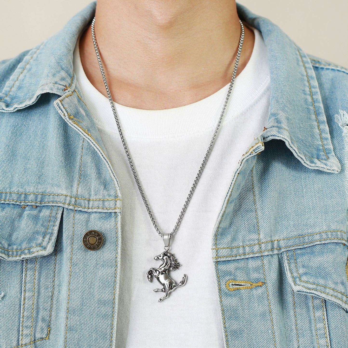 Stainless Steel Horse Pendant Steel Men's Necklace Jewelry