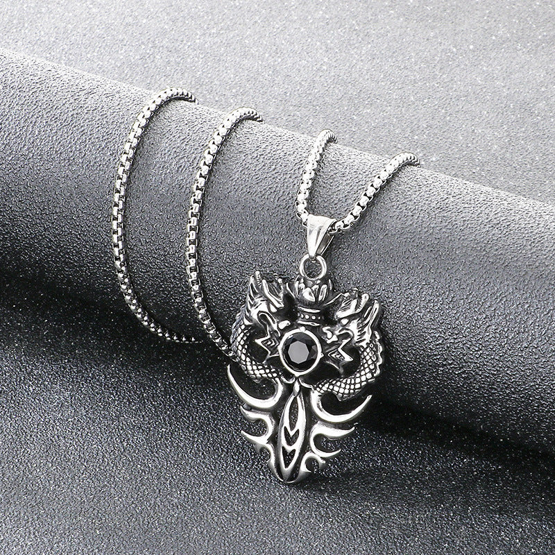 Old Zodiac Dragon Pendant, Guochao Retro Double Dragon Play Beads Inlaid With Zircon Necklace