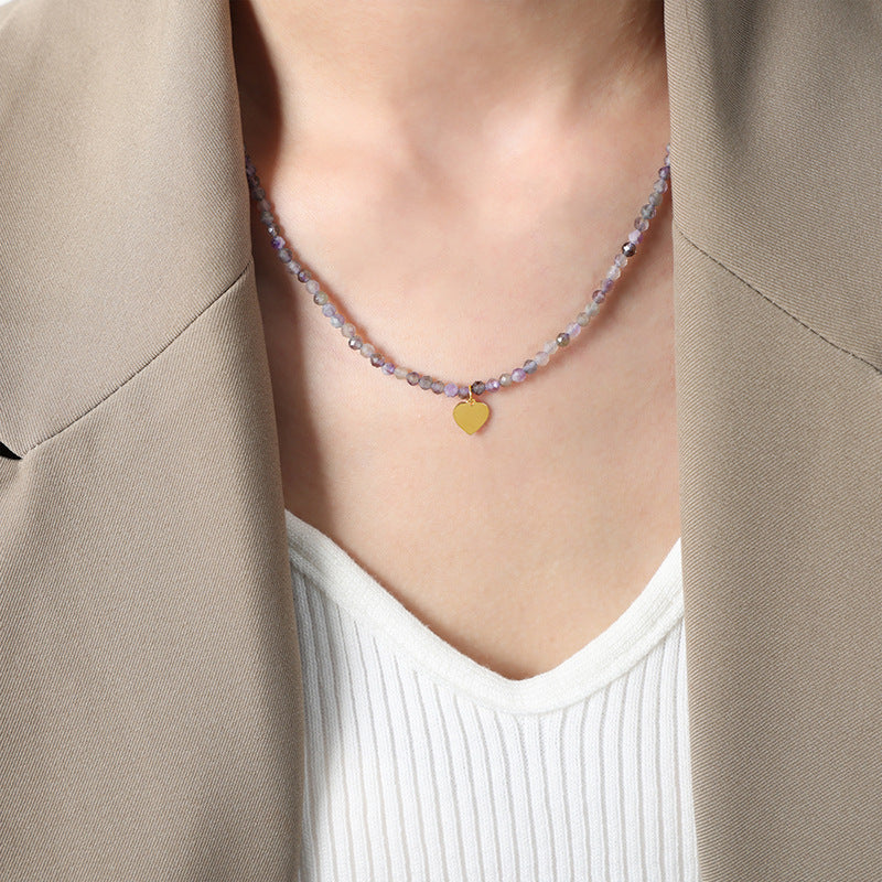 Retro Luxury Handmade Beaded Love Pendant Necklace with Natural Cut Stones