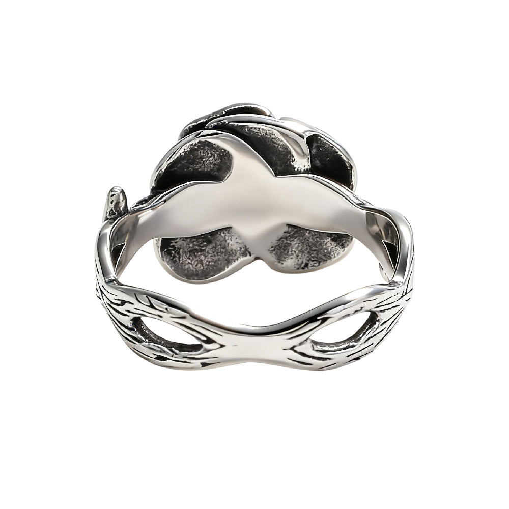 Planderful Personalized Retro Rose Titanium Steel Ring For Unisex Style Bold Statement Gift