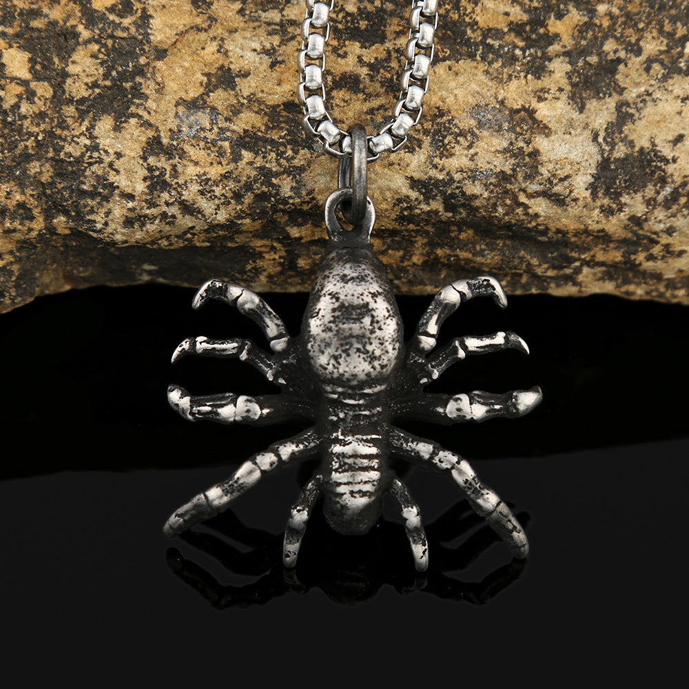Fashion Retro Stainless Steel Spider Pendant Necklace for Men