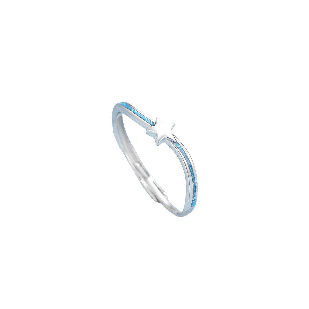 Planderful S925 Silver Blue Star Open Ring Women Adjustable
