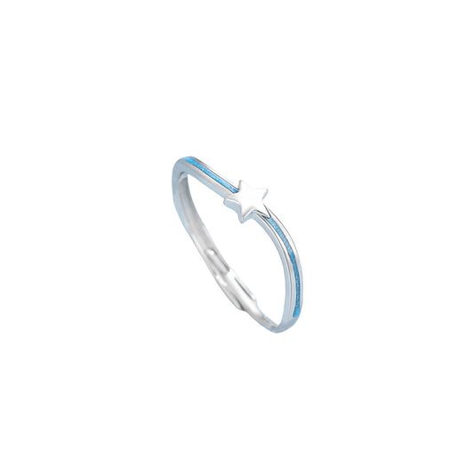 Planderful S925 Silver Blue Star Open Ring Women Adjustable