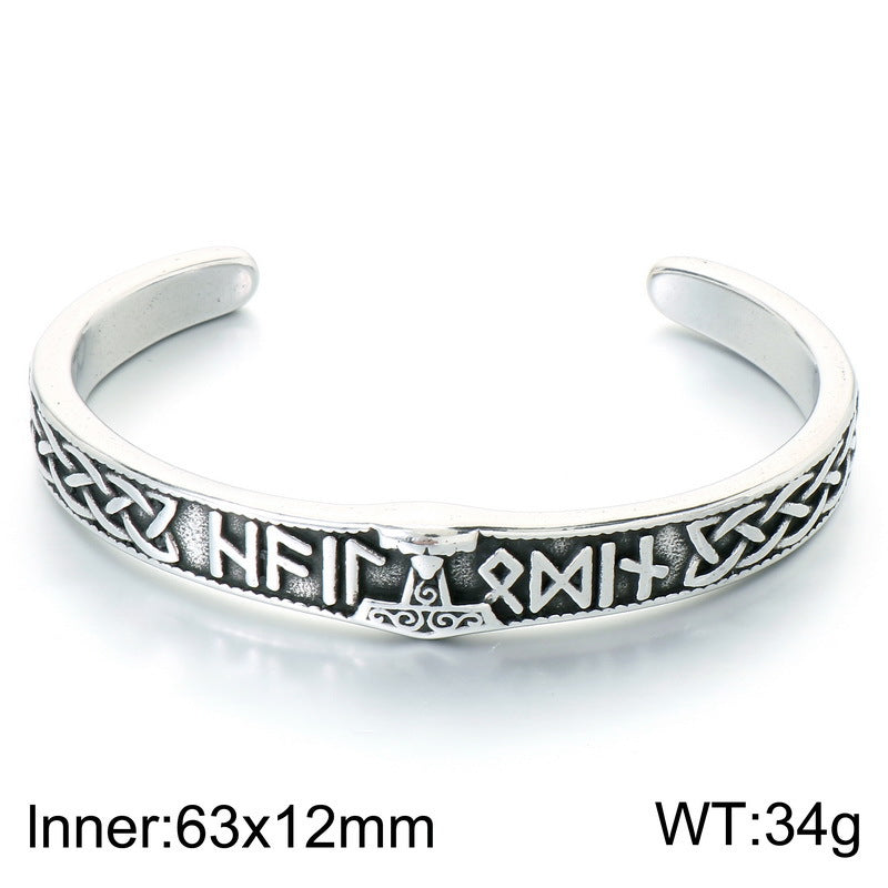 Nordic Viking Rune Rune Thor's Hammer Open Bracelet Celtic Knot Life Tree Stainless