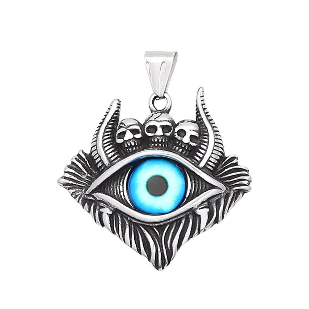 Gothic Skull Evil Eye Stainless Steel Men's Pendant Necklace