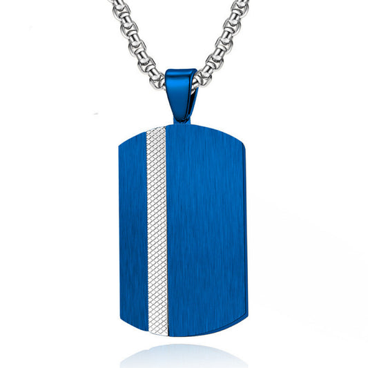 Mens Brushed Plaid Military Pendant Two Tone Stainless Steel Necklace By Planderful Everyday Genie