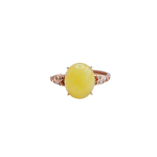 Sterling Silver Leaf Hollow Ring with Beeswax Amber Zircon