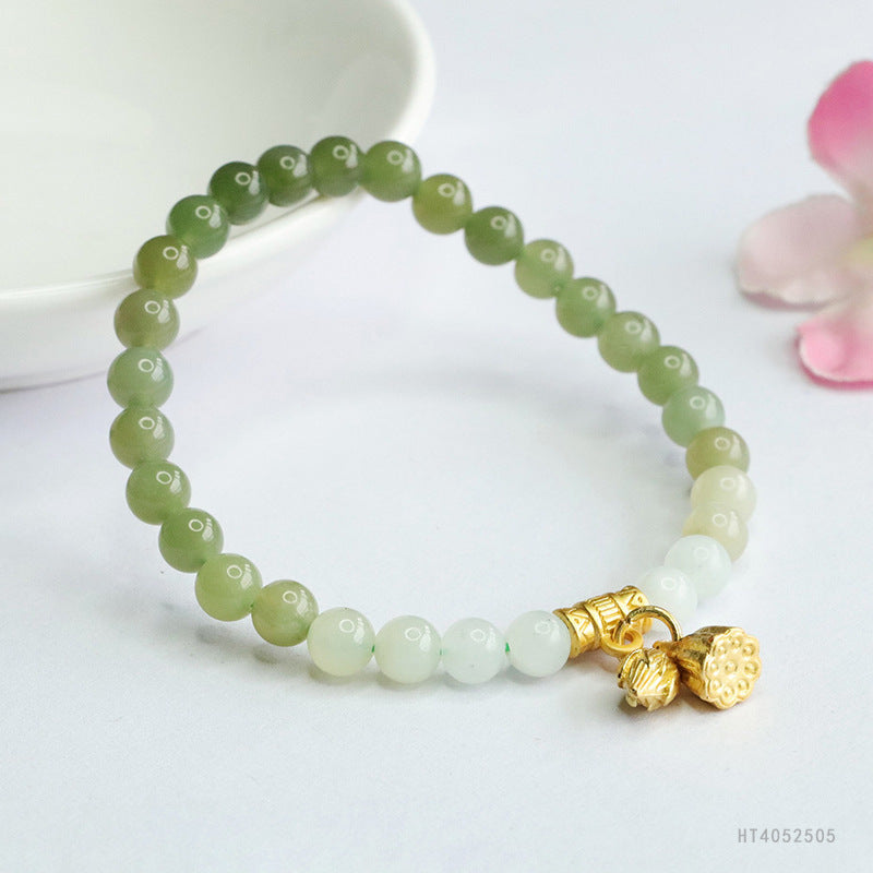 Gradient Qingshui Hetian Jade Lotus Bracelet