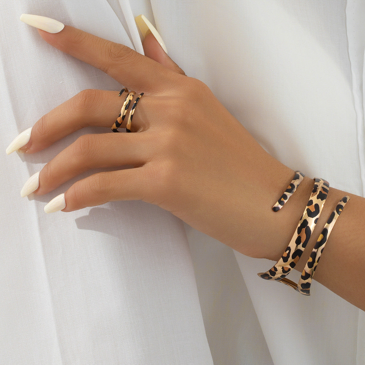 Leopard Print Three-Layer Women's Bracelet Ring Set Planderful