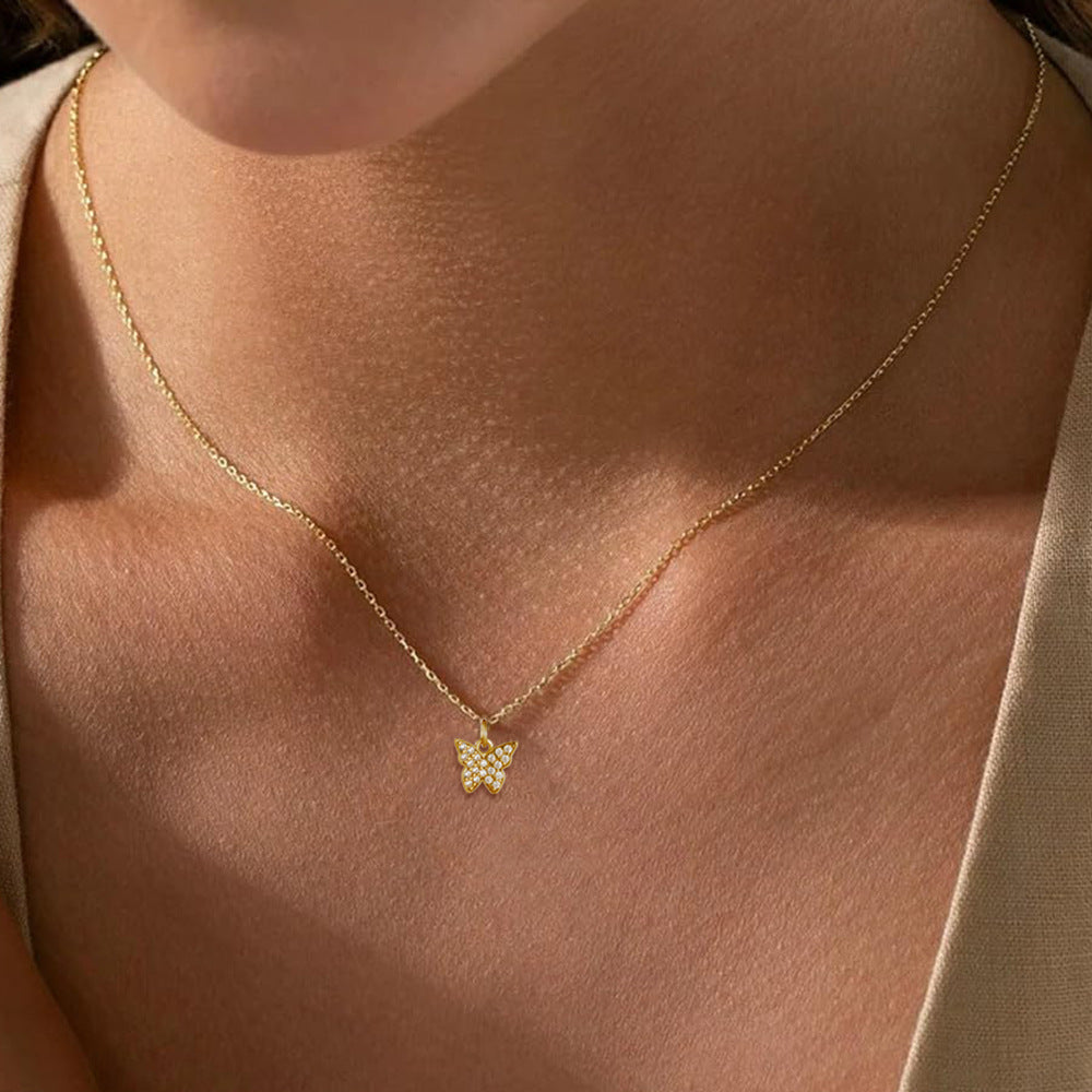 925 Sterling Silver Butterfly Necklace with Zircon for Women
