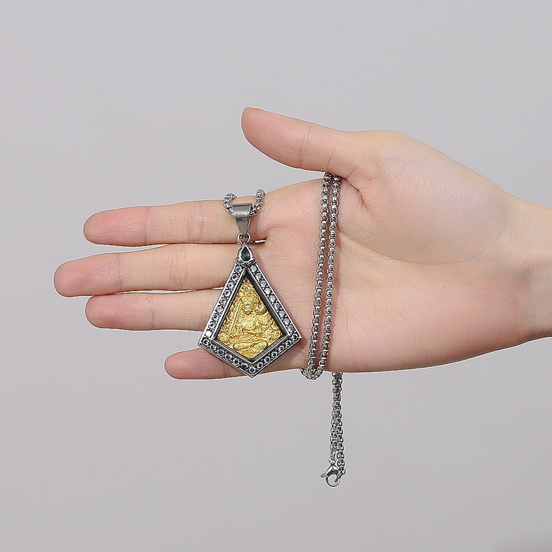 Zircon Necklace – Elegant Zodiac Buddha Pendant In Titanium Steel With Inlaid Zircon Accents